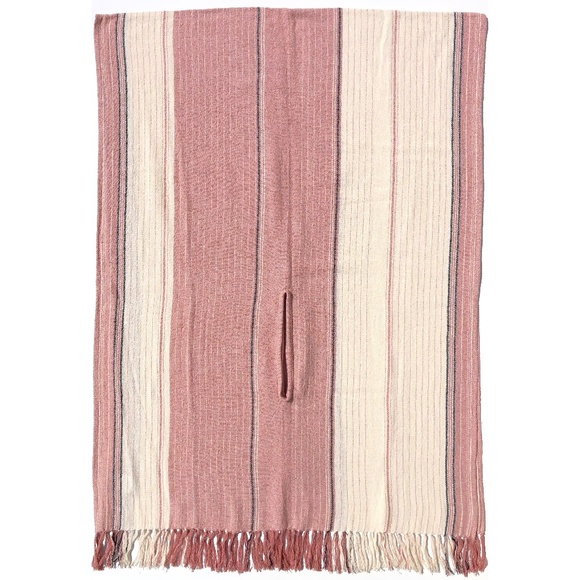 Madewell Cape Scarf Maui Stripe Pink Cream Silk Blend Arm Holes Fringe M3614 - Picture 1 of 6